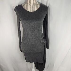 Papaya Grey Long Sleeve Knotted Side Faux Wrap Dress Size Medium